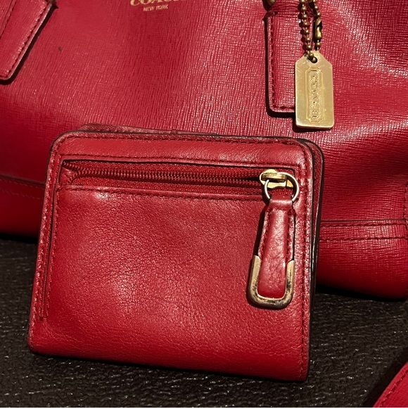 Coach Saffiano Small Red Leather Satchel/Crossbody with matching wallet - Picture 7 of 9